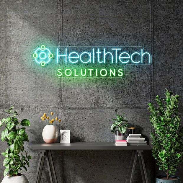 Custom Neon - Health Tech Solutions  -  Teal and Green - 36x9.87inch - dimmer and delivery