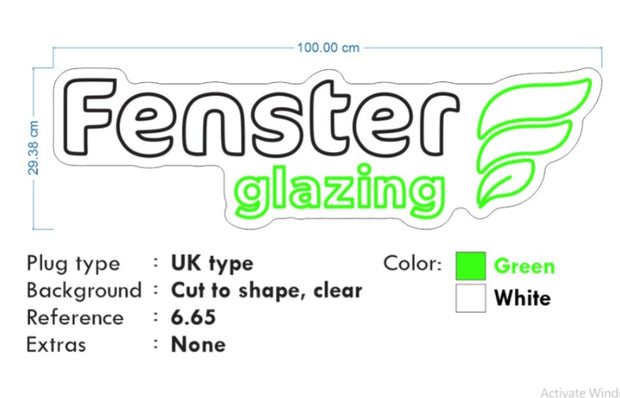 Custom Neon -  Fenster Glazing - White and Green - 100cm x 29cm  - indoor Signs