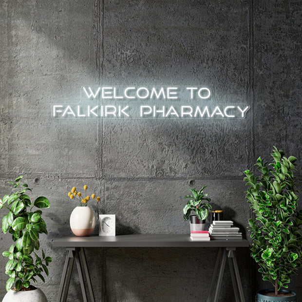 Custom neon - Falkirk Pharmacy - Light Blue and White -80x23cm   - incl Shipping and 2yrs Warranty