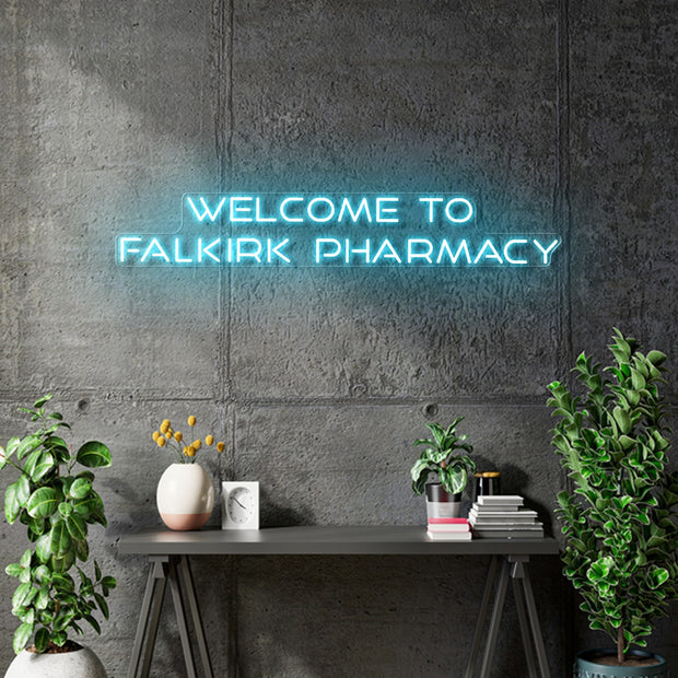 Custom neon - Falkirk Pharmacy - Light Blue and White -80x23cm   - incl Shipping and 2yrs Warranty