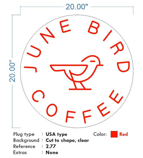 Account Adjust - 70$ - June Bird Coffee - Red and White as per mock ups - Remote dimmer and Delivery