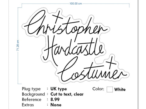 Custom neon - Christopher Hardcastle Customier - White - 100 x 71cm  - incl Shipping and 2yrs Warranty