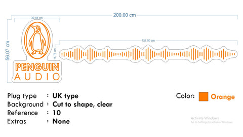 Custom Neon -  Penguin Audio - Orange -  200cm x 55cm    - Remote dimmer and Delivery