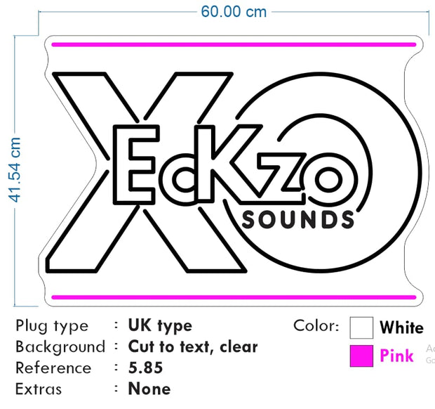 Custom Neon -  XO EcKzo Sound -  60 x 41cm - White and Pink -  Delivery and Remote