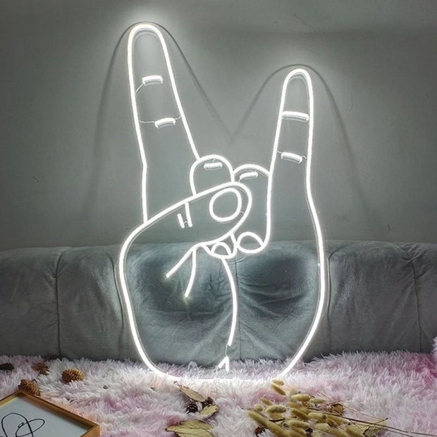 Hook Em Horns Wall Decor, Heavy Metal Sign, Black Sabbath Art, Corna Hand Neon Sign, Hand Gesture Neon Rock neon light