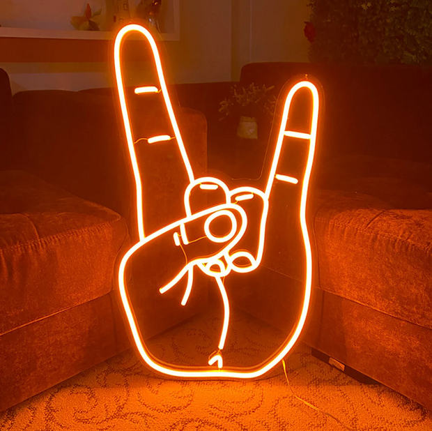 Hook Em Horns Wall Decor, Heavy Metal Sign, Black Sabbath Art, Corna Hand Neon Sign, Hand Gesture Neon Rock neon light