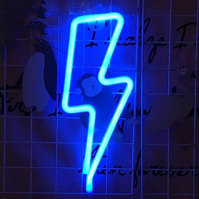 Neon Lighting Sign LED Lightning Shaped Night Light Wall Decor Light O ...